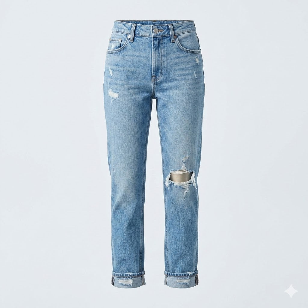 Ellie | Distressed Straight-Leg Ripped Jeans