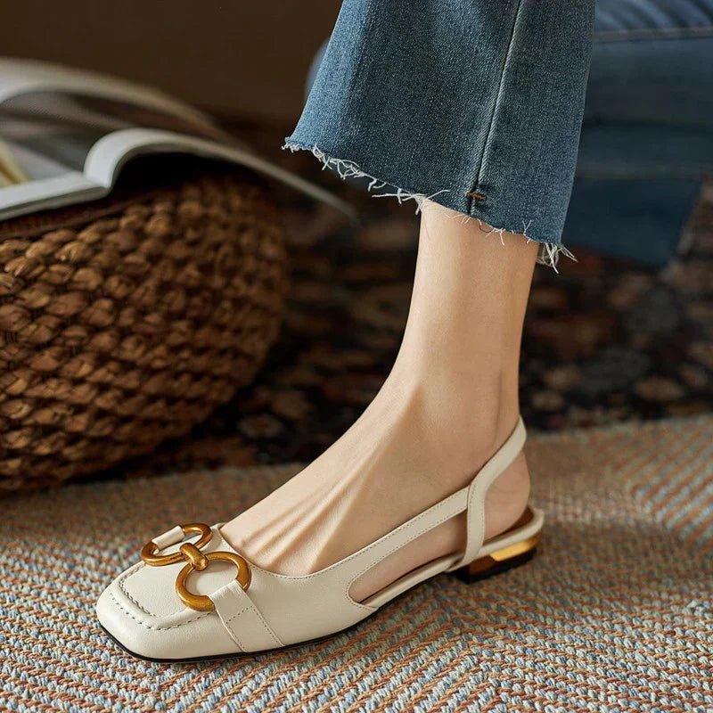 Tabitha | Slingback Flats With Metal Buckle