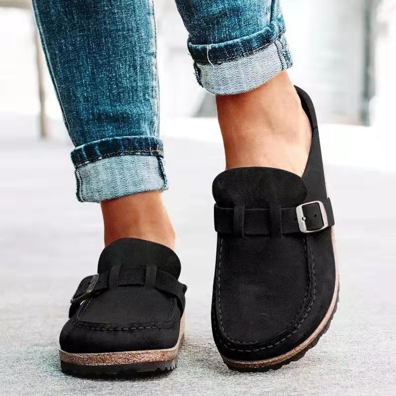 Kathleen | Backless Buckle Clogs With Cushioned Footbed