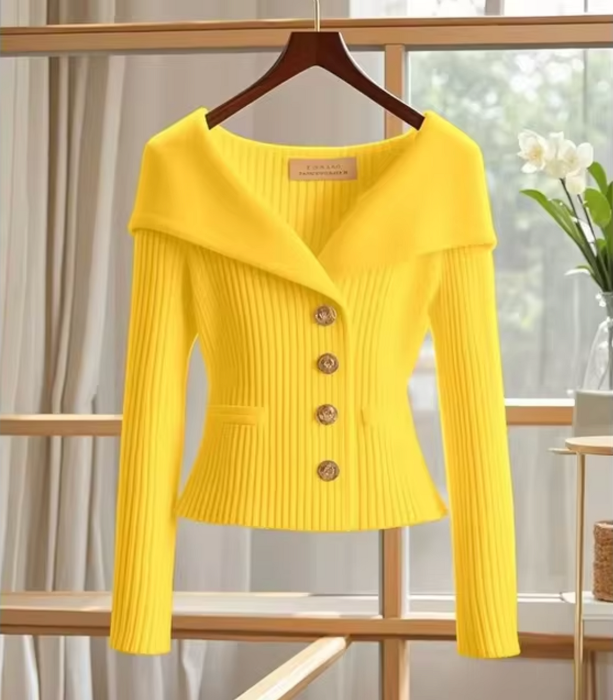 Jessie | Ribbed Knit Cardigan With Wide Collar