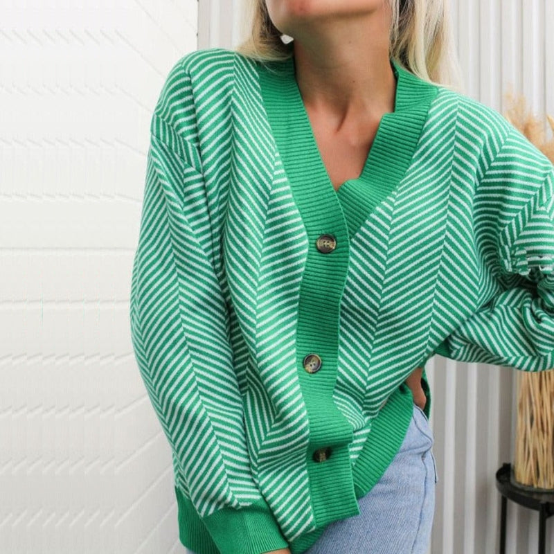 Meredith | V-Neck Cardigan With Chevron Knit