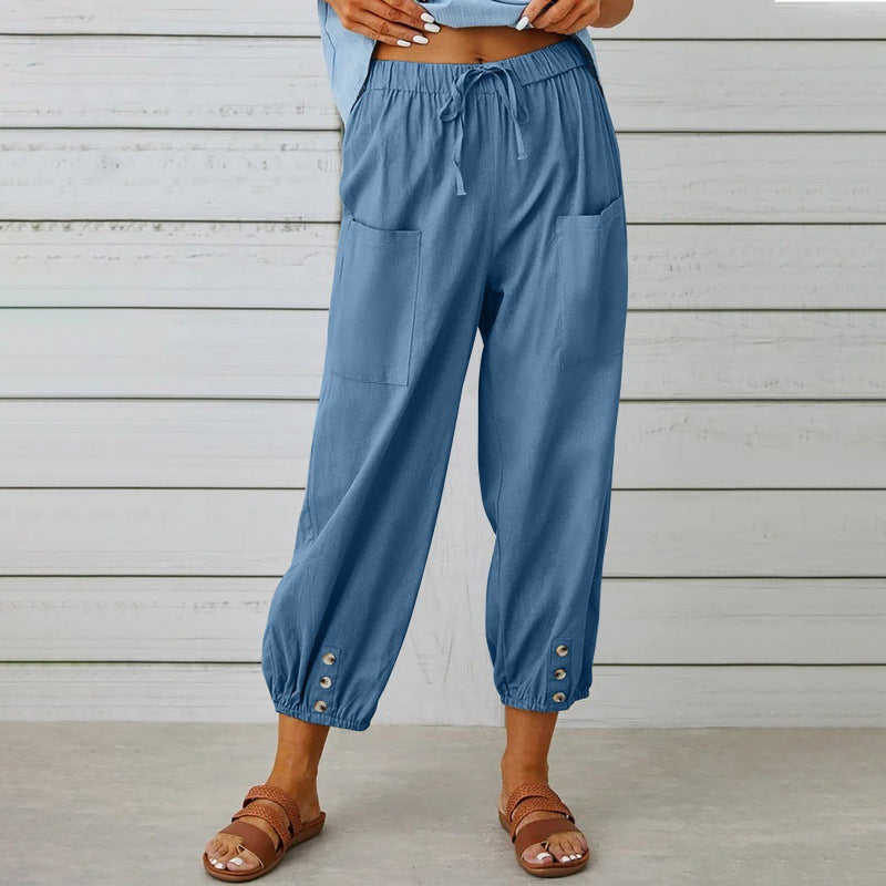 Dakota | Drawstring Cropped Pants With Button Cuffs