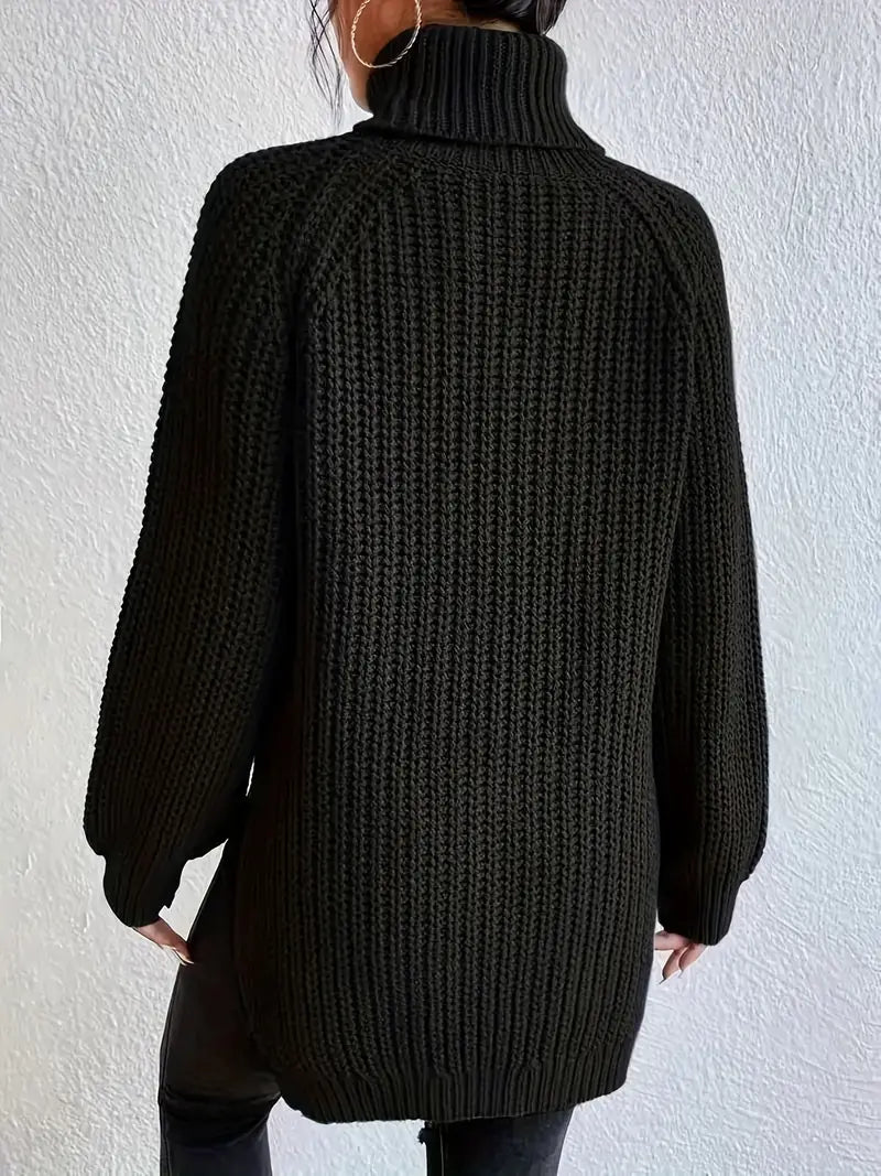 Aletta | Chunky Cotton Turtleneck With Side Slits