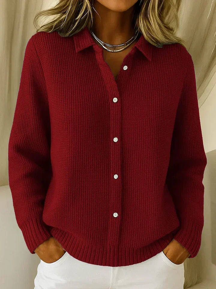 Annette | Collared Rib-Knit Cardigan With Buttons