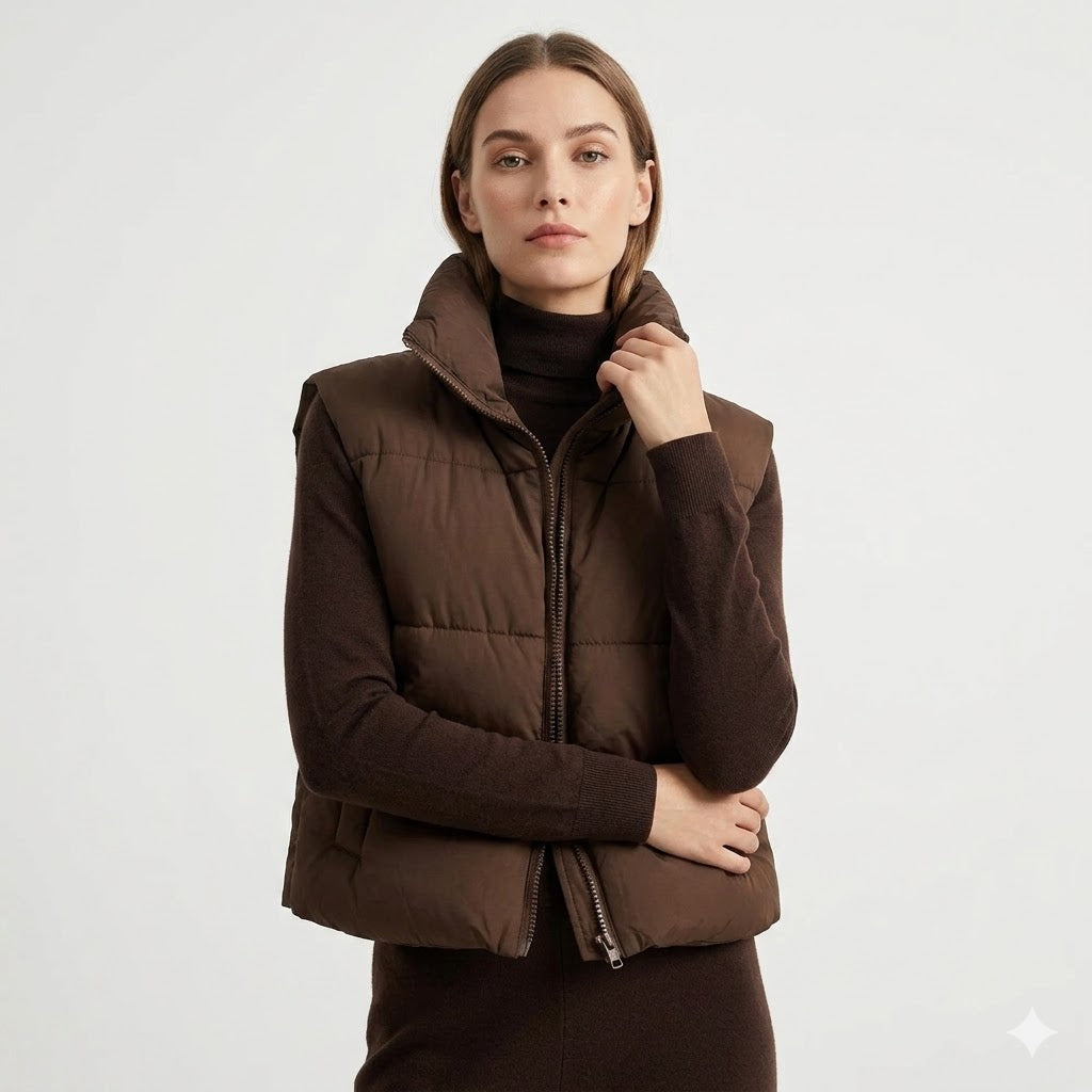 Kate | Cropped Puffer Vest With Stand Collar