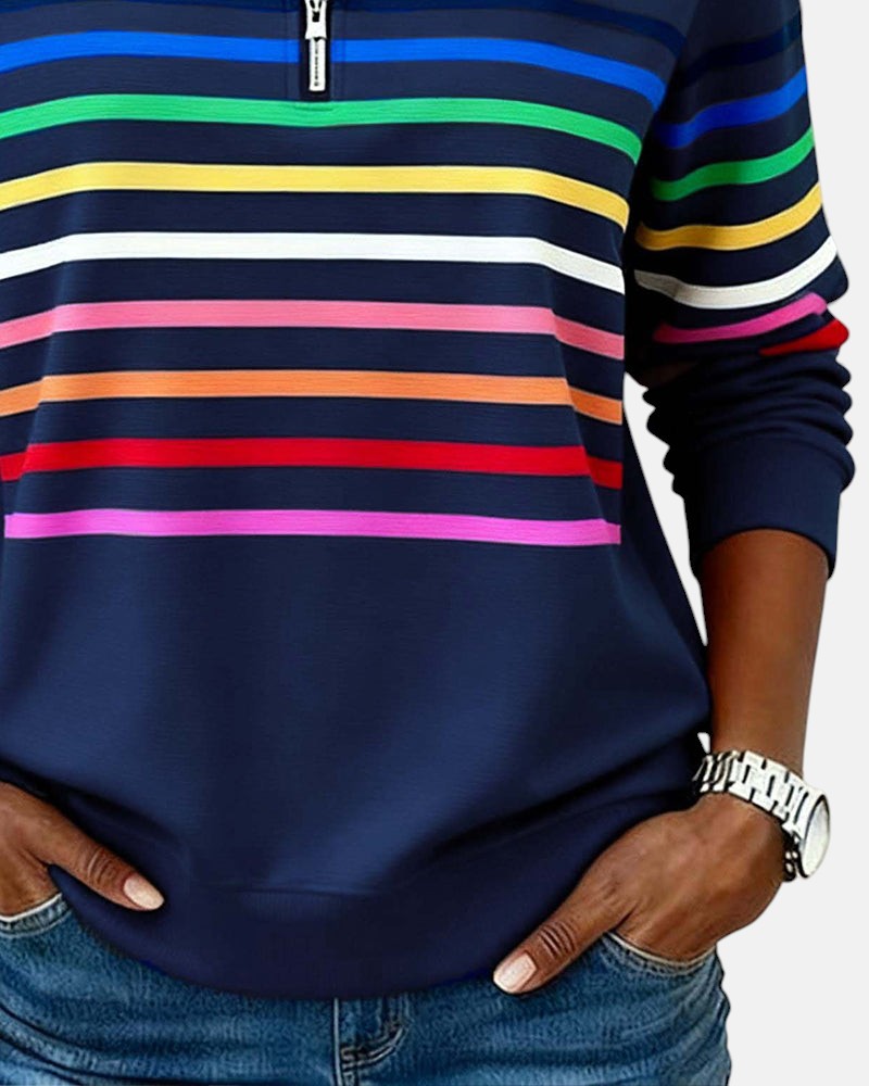 Emma | Striped Half-Zip Sweatshirt With Stand Collar