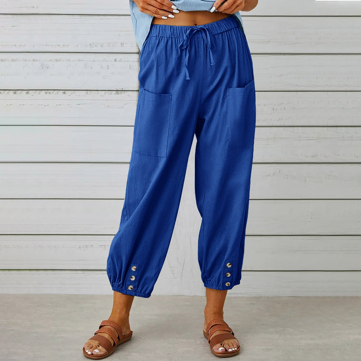 Dakota | Drawstring Cropped Pants With Button Cuffs