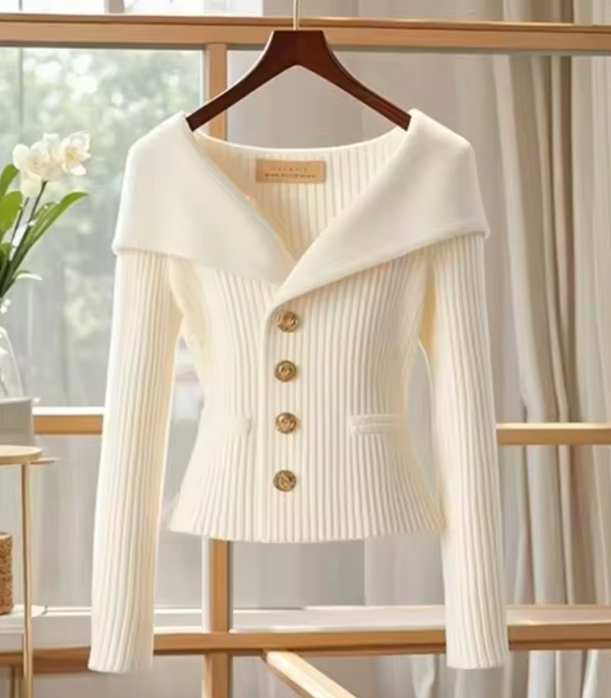 Jessie | Ribbed Knit Cardigan With Wide Collar