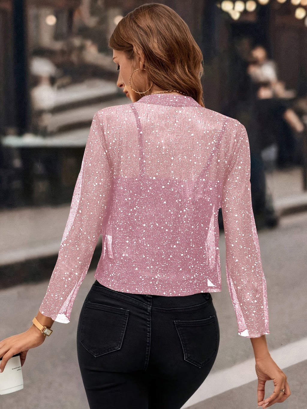 Aubrey | Shimmer Cropped Jacket With Open Front