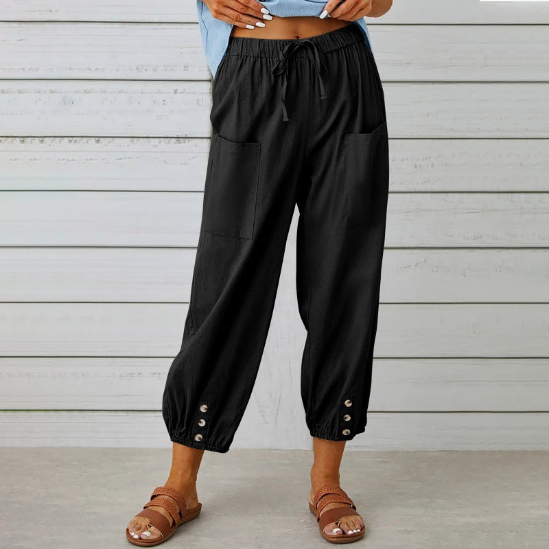 Dakota | Drawstring Cropped Pants With Button Cuffs