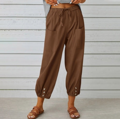 Dakota | Drawstring Cropped Pants With Button Cuffs
