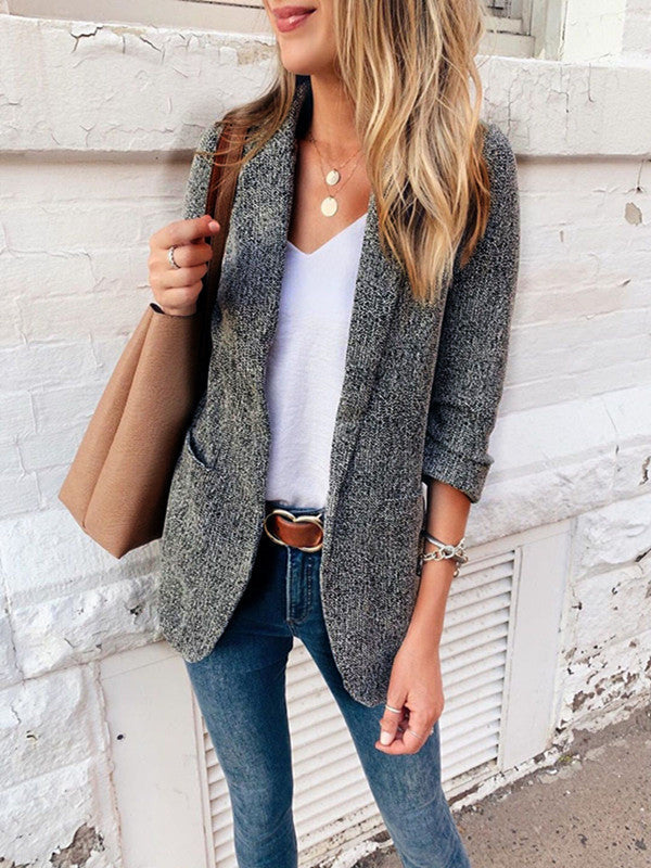 Nell | Textured Knit Blazer With Open Front