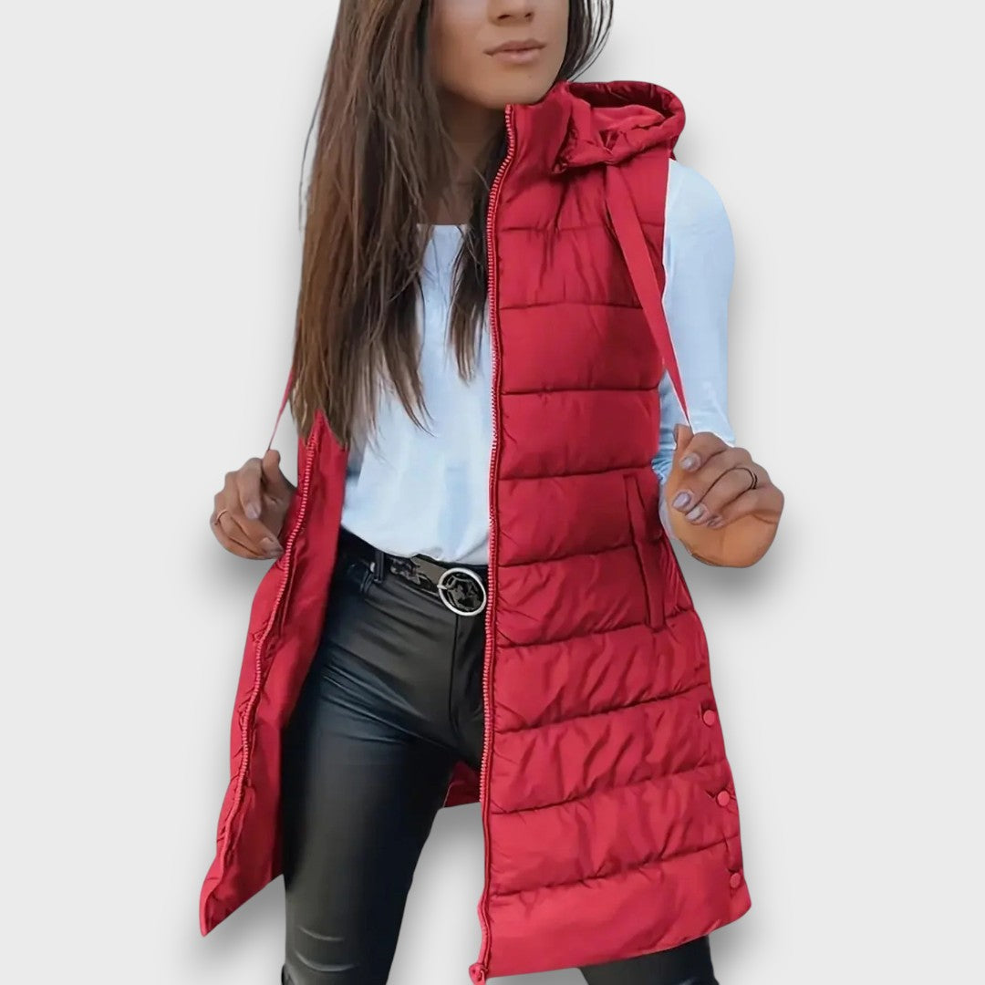 Camila | Longline Quilted Vest With Hood