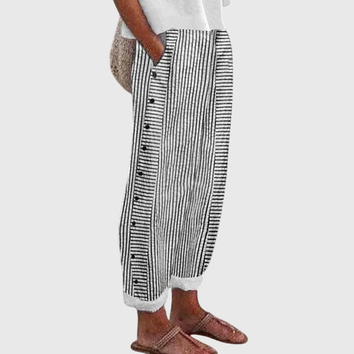 Abigail | Striped Pants With Side Buttons