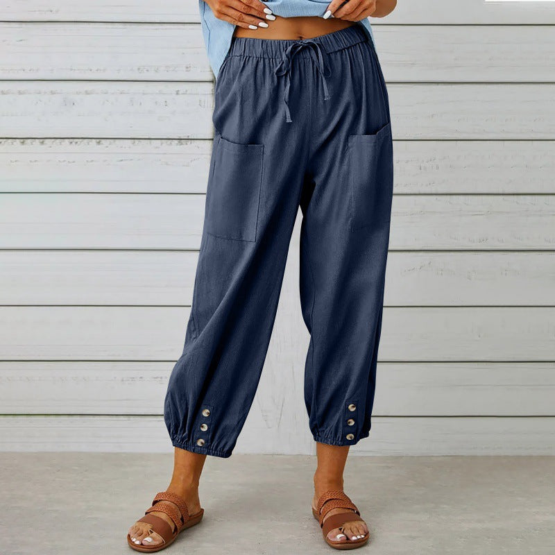 Dakota | Drawstring Cropped Pants With Button Cuffs