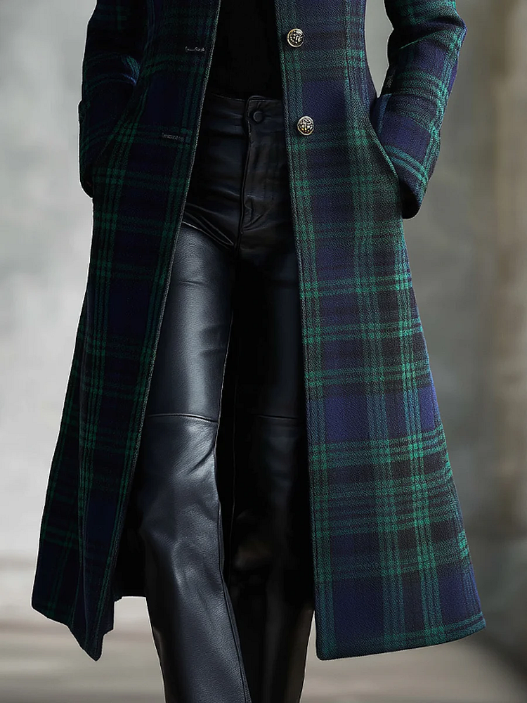 Alessandra | Plaid Midi Coat With High Collar