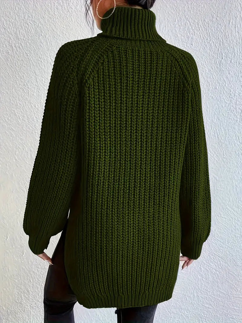 Aletta | Chunky Cotton Turtleneck With Side Slits
