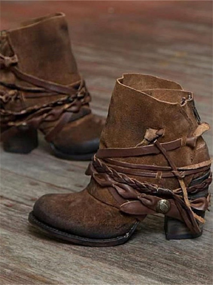 Shirley | Suede Ankle Boots With Braided Straps