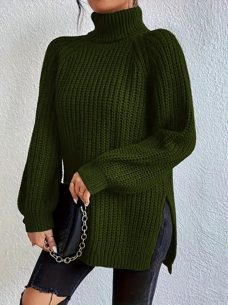 Aletta | Chunky Cotton Turtleneck With Side Slits