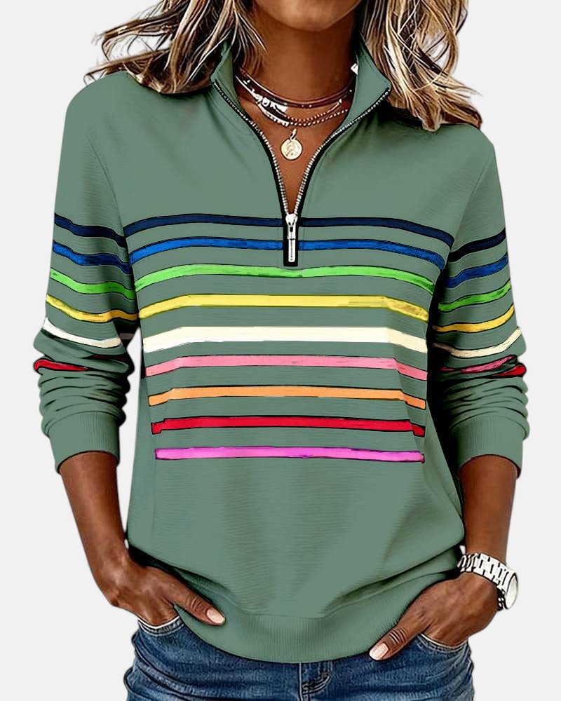 Emma | Striped Half-Zip Sweatshirt With Stand Collar