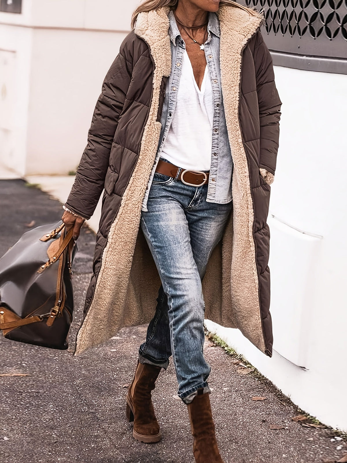 Dinah | Long Hooded Quilted Coat With Plush Lining