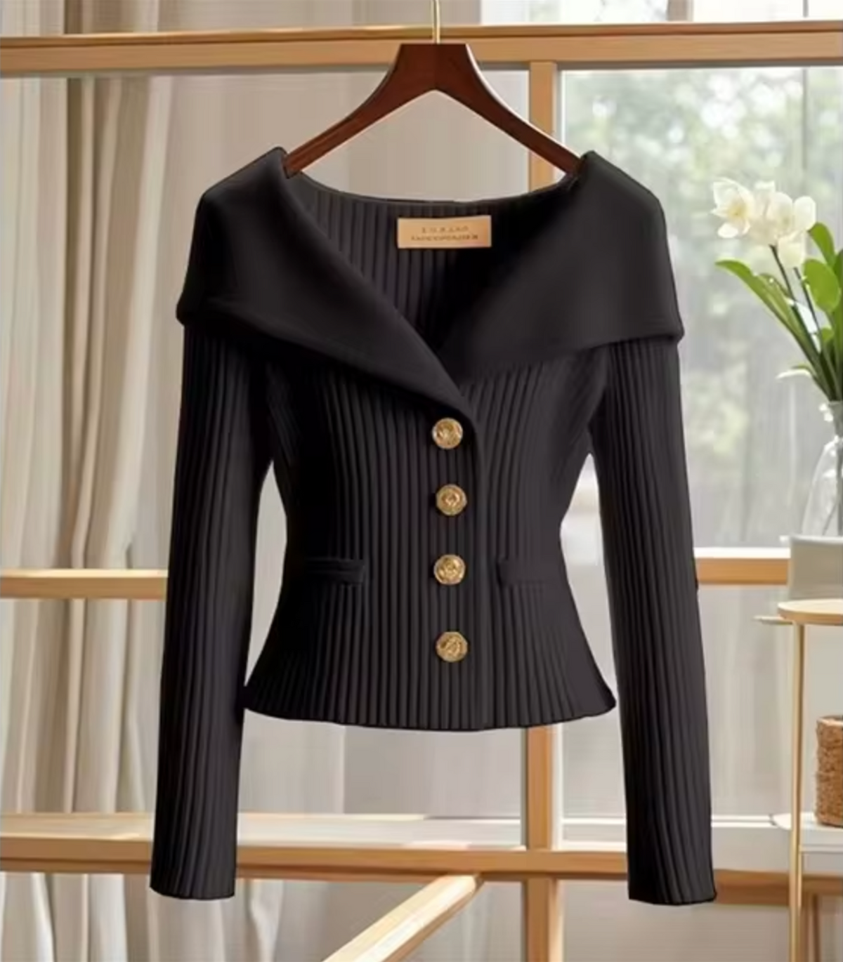Jessie | Ribbed Knit Cardigan With Wide Collar