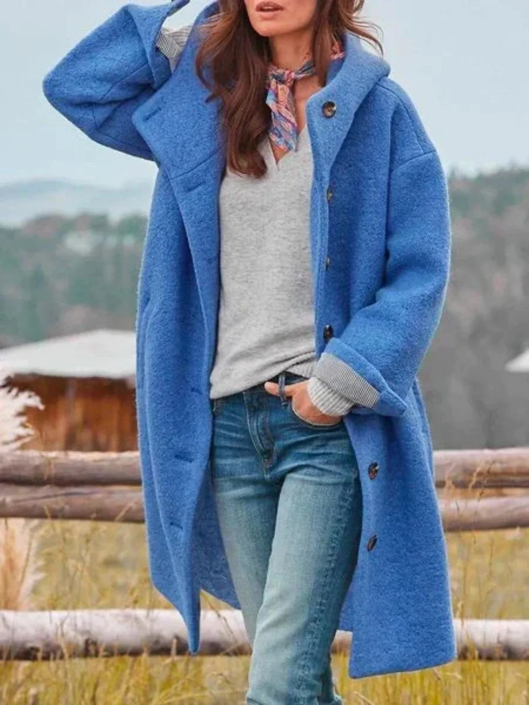 Andrea | Textured Hooded Coat With Button Front
