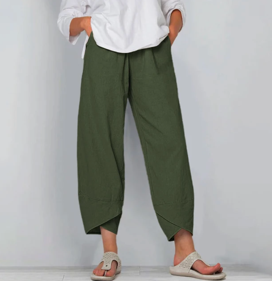 Claudia | Relaxed Linen-Blend Cropped Pants