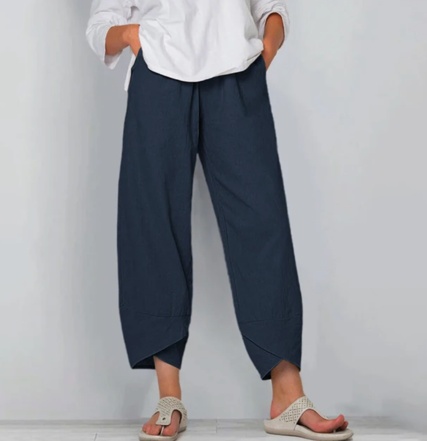 Claudia | Relaxed Linen-Blend Cropped Pants