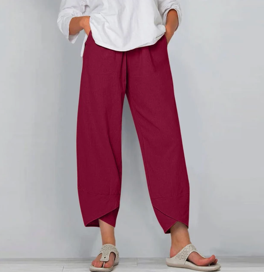 Claudia | Relaxed Linen-Blend Cropped Pants
