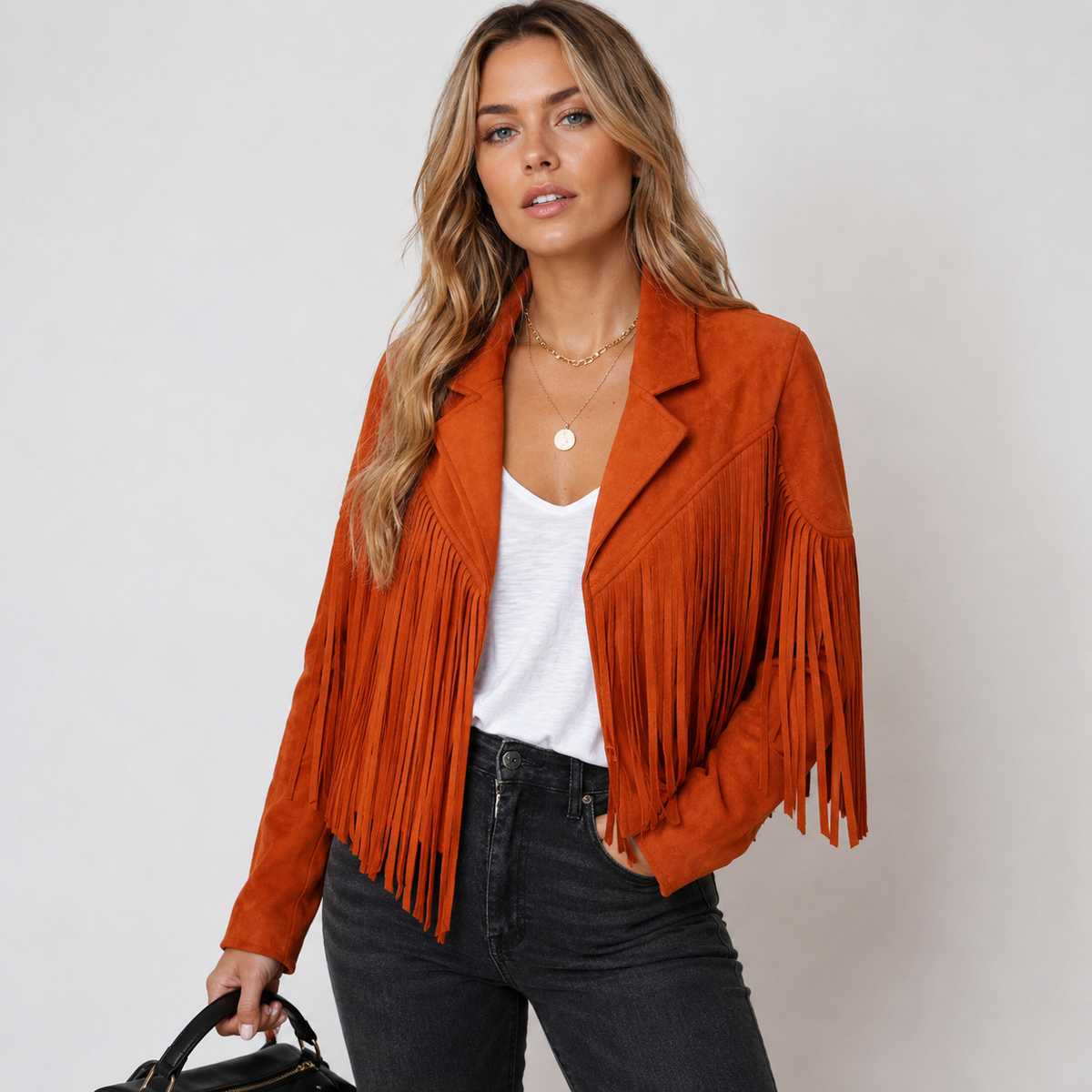 India | Cropped Fringe Jacket With Wide Lapels