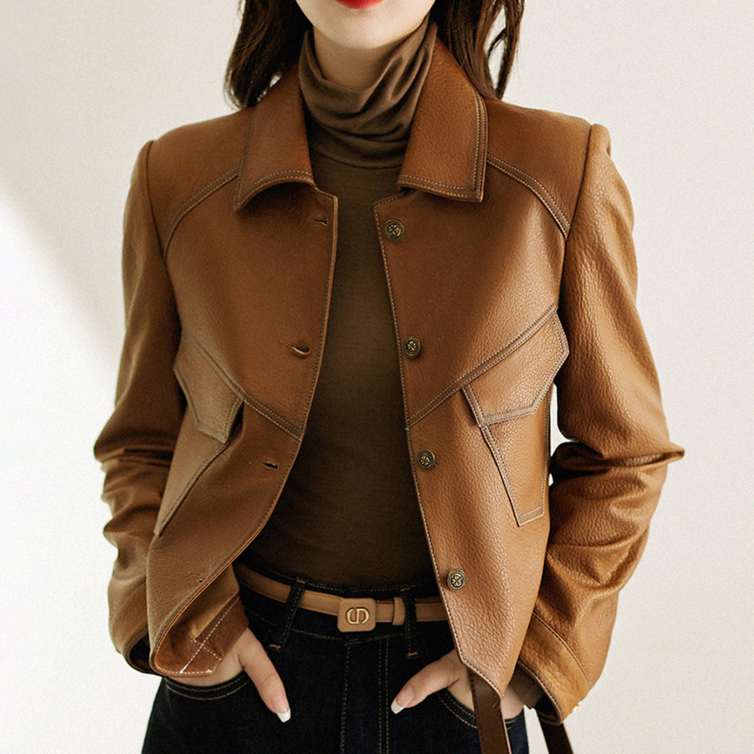 Hollie | Cropped Faux Leather Jacket With Flap Pockets