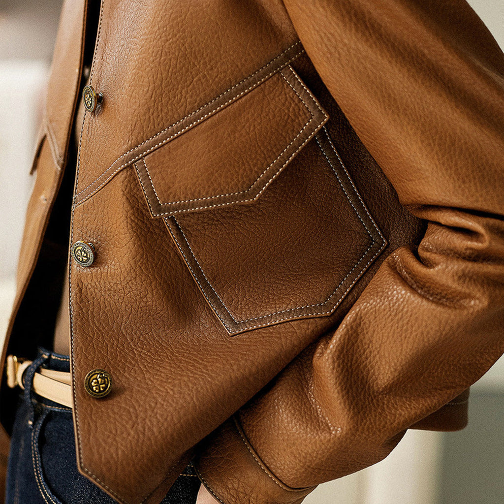 Hollie | Cropped Faux Leather Jacket With Flap Pockets