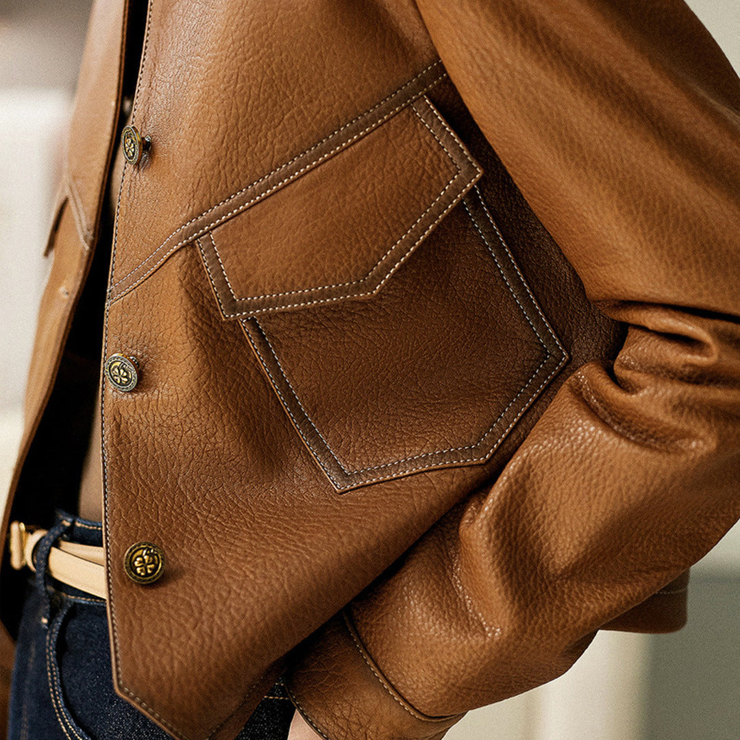 Hollie | Cropped Faux Leather Jacket With Flap Pockets