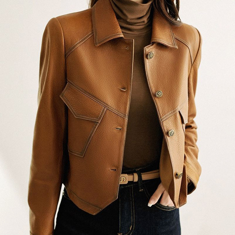 Hollie | Cropped Faux Leather Jacket With Flap Pockets