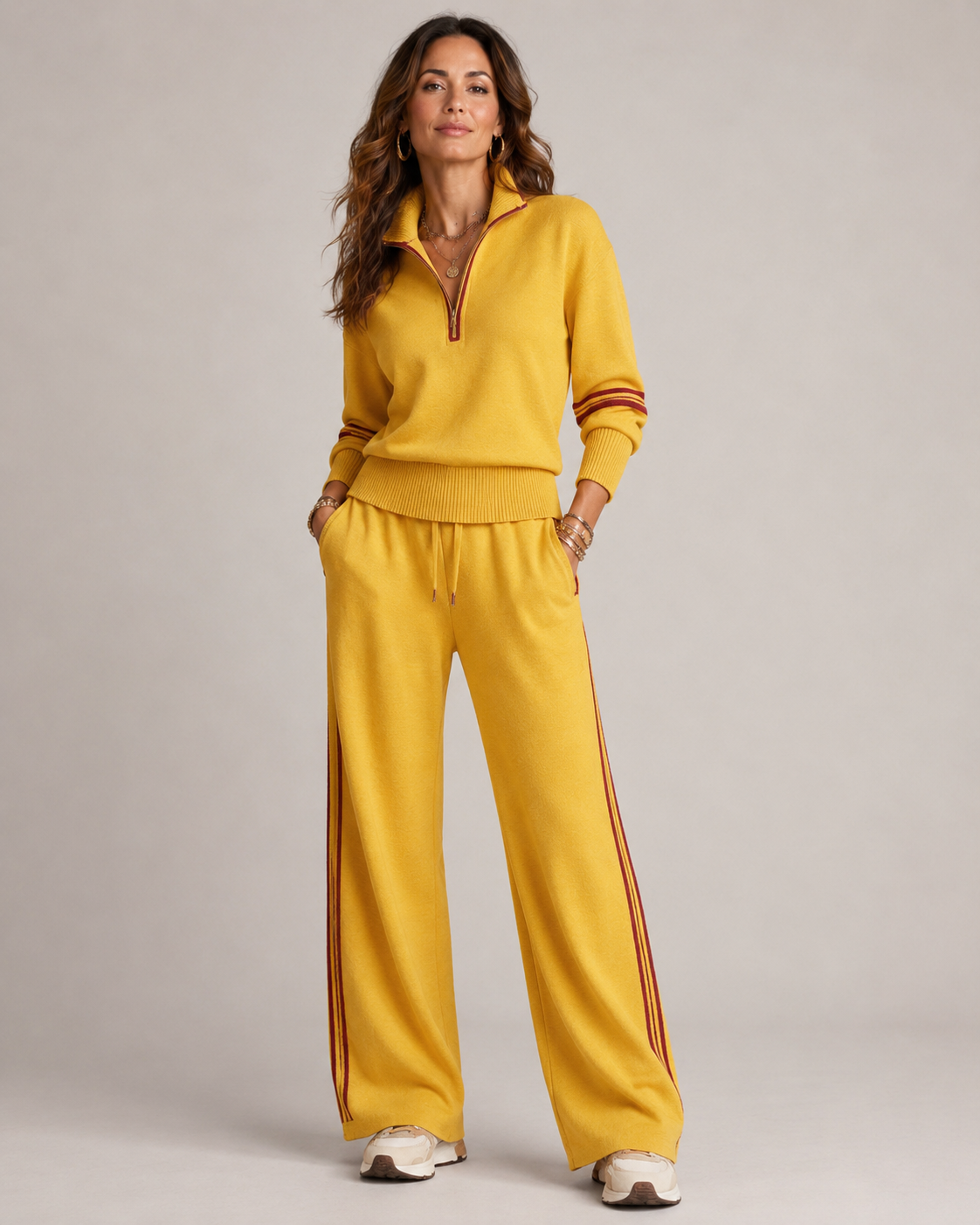 Renata | Knit Quarter-Zip Sweater And Wide-Leg Pants Set
