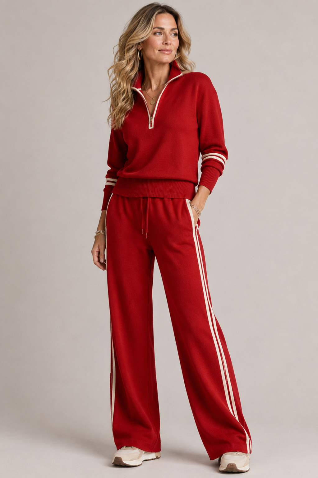Renata | Knit Quarter-Zip Sweater And Wide-Leg Pants Set