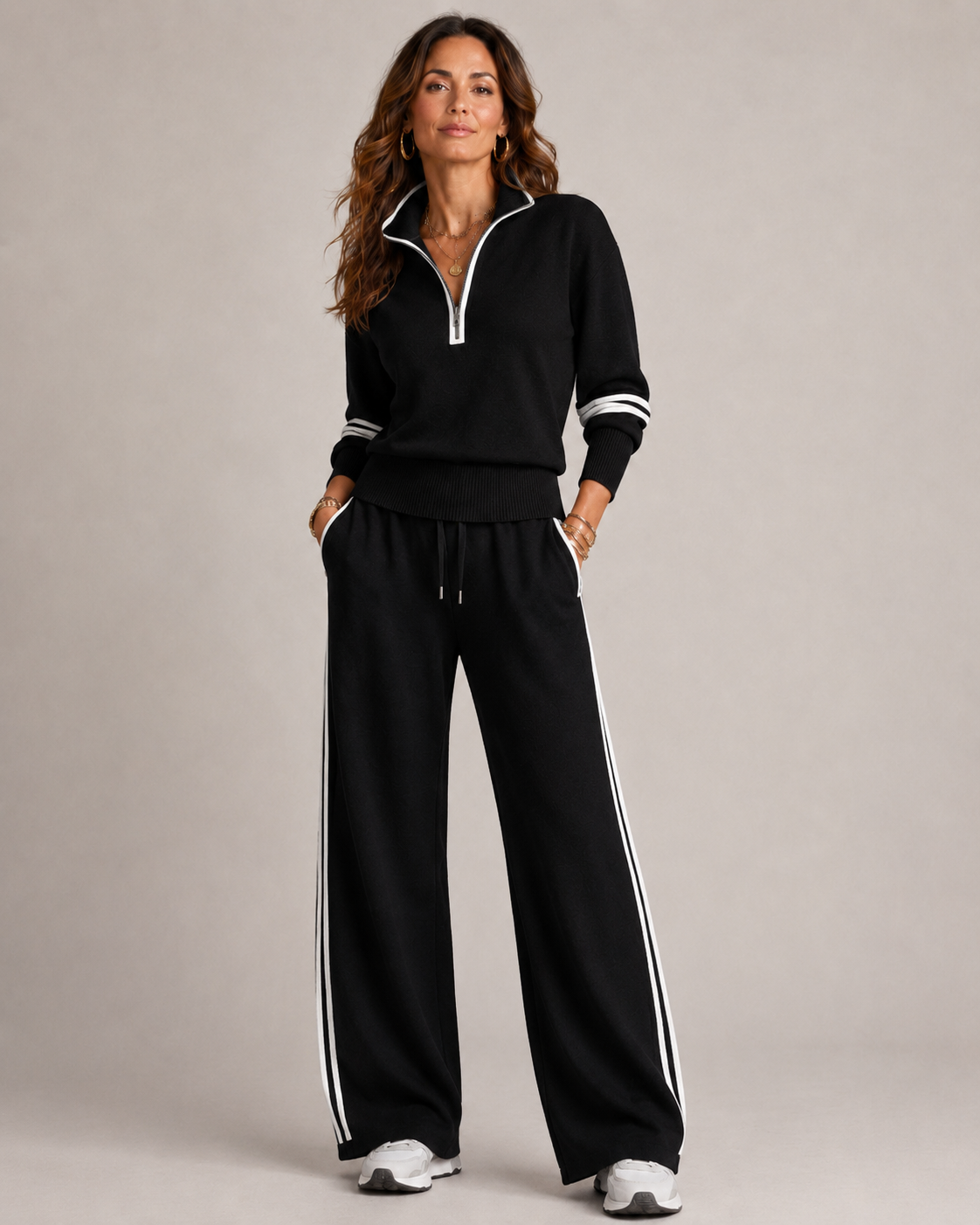 Renata | Knit Quarter-Zip Sweater And Wide-Leg Pants Set