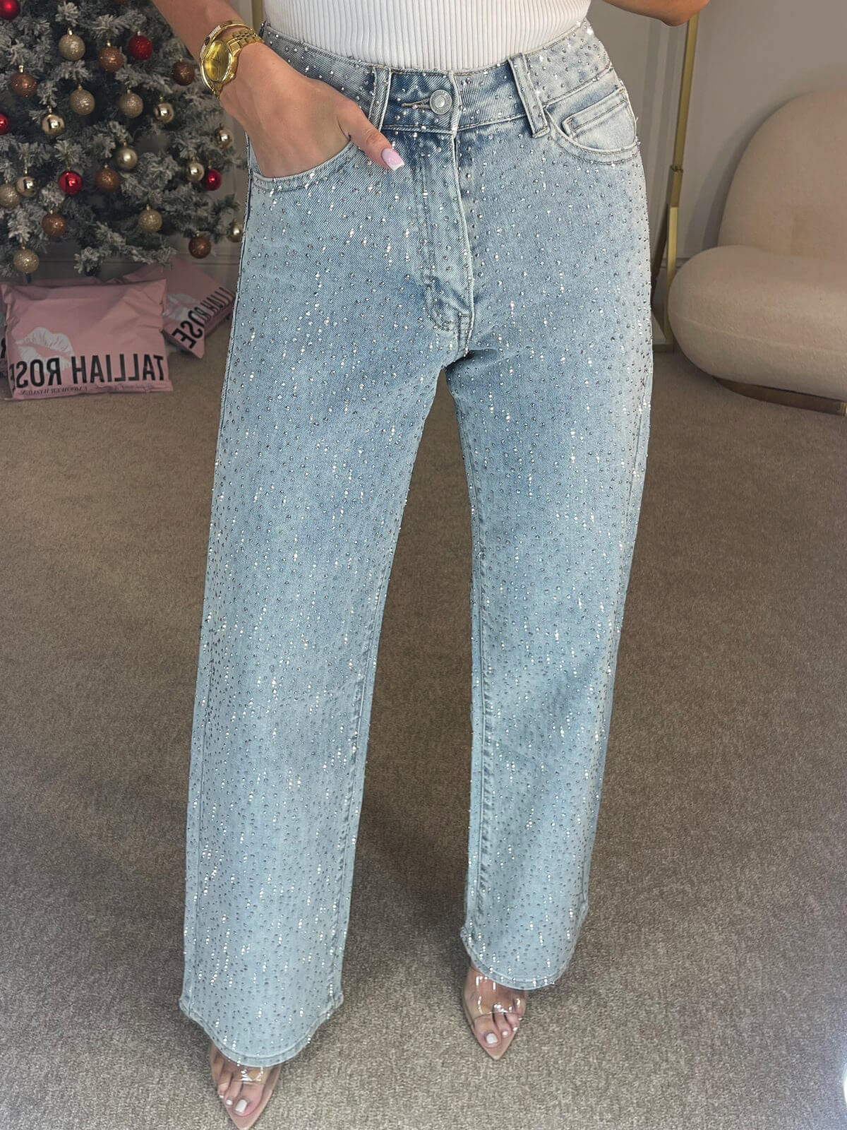 Pamela | High-Rise Wide-Leg Jeans With Glitter Details
