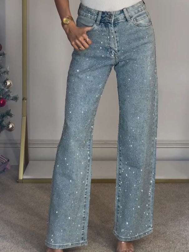 Pamela | High-Rise Wide-Leg Jeans With Glitter Details