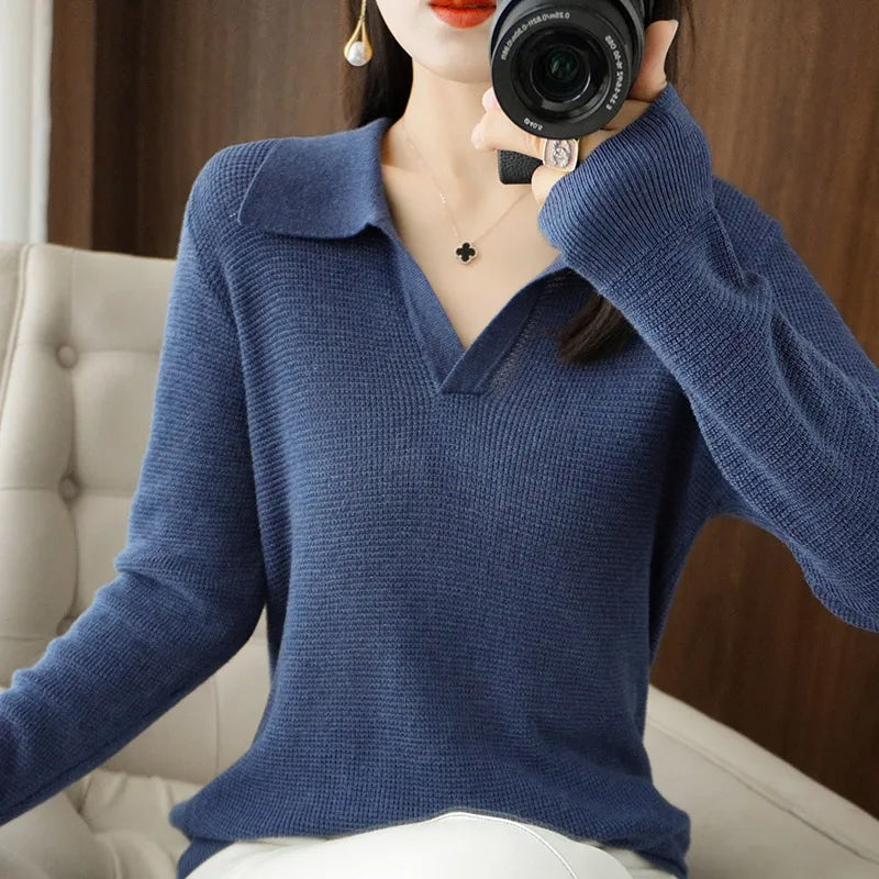 Allison | Collared V-Neck Sweater In Wool Blend