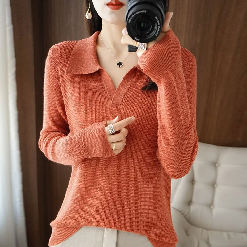 Allison | Collared V-Neck Sweater In Wool Blend