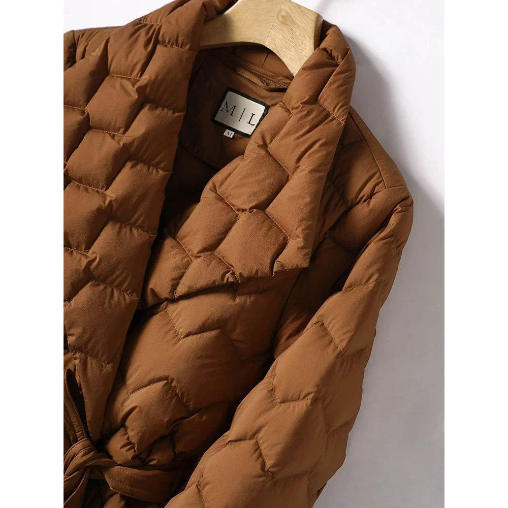 Liesel | Belted Down Jacket With Lapel Collar