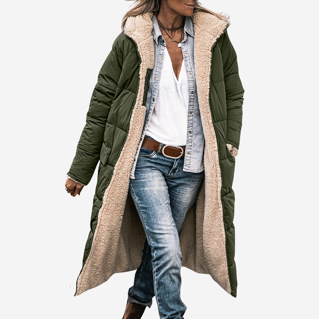Dinah | Long Hooded Quilted Coat With Plush Lining