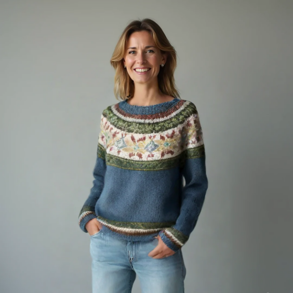 Diana | Crew Neck Patterned Knit Sweater