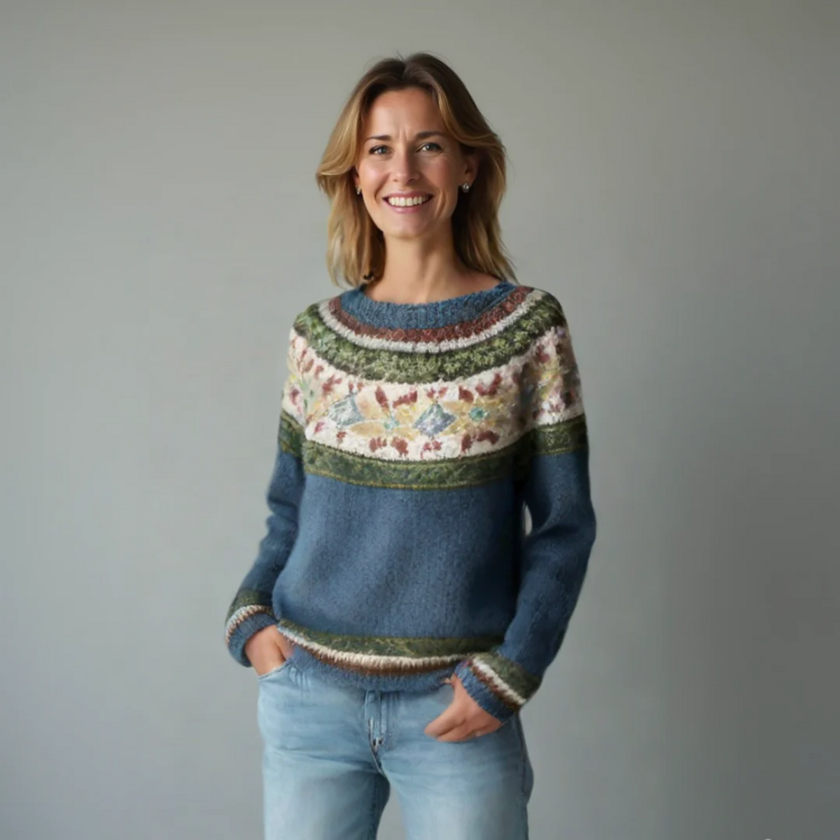 Diana | Crew Neck Patterned Knit Sweater