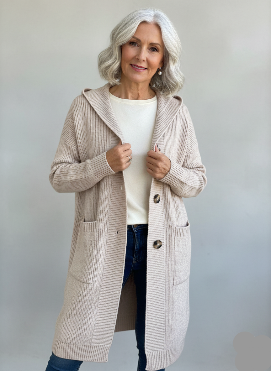 Jean | Longline Hooded Cardigan With Buttons