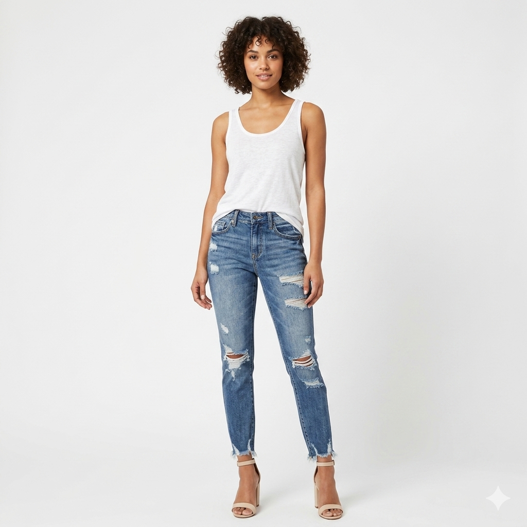 Ellie | Distressed Straight-Leg Ripped Jeans