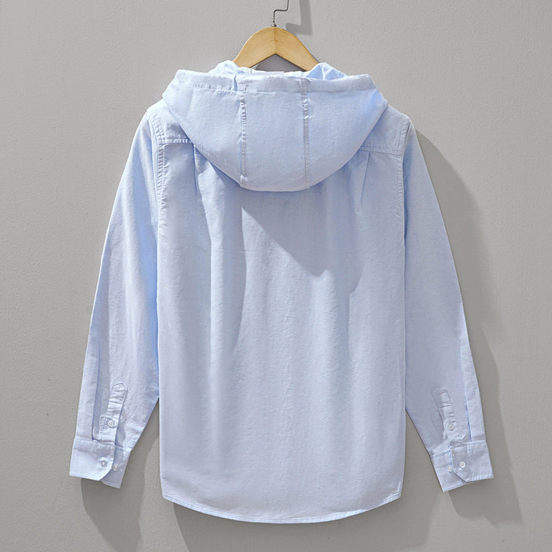 Amalia | Hooded Cotton Shirt With Zip Front