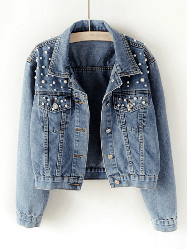 Hollis | Pearl-Embellished Denim Jacket